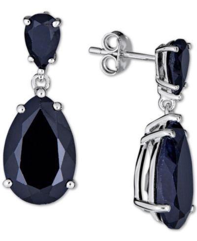 Серьги-подвески с черным сапфиром (10 ct. t.w.) в серебре 925 пробы