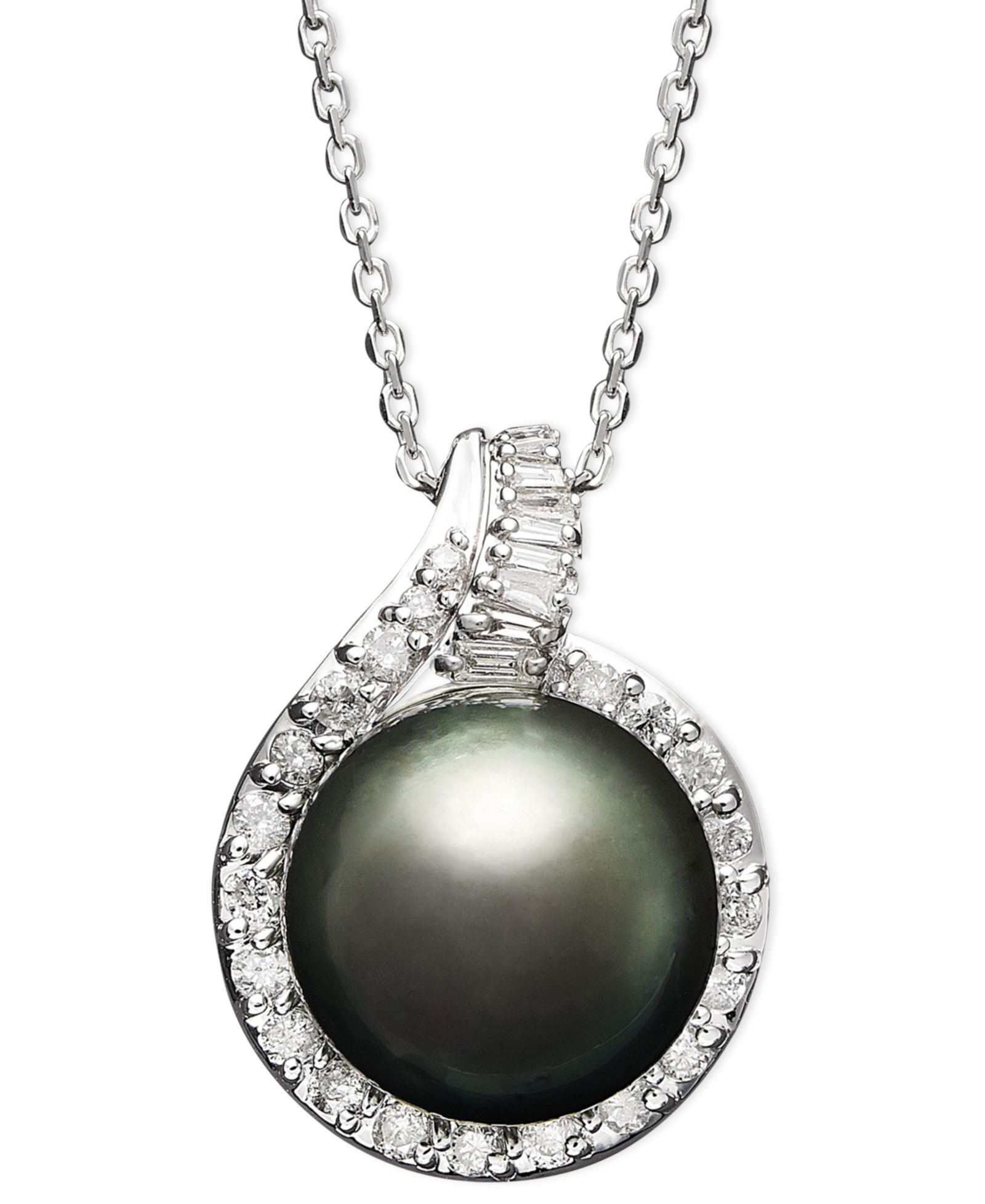 Подвеска 14k White Gold, Cultured Tahitian Pearl (12mm) и Diamond (1/2 ct. t.w.)
