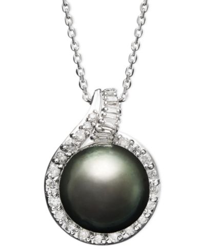 Подвеска 14k White Gold, Cultured Tahitian Pearl (12mm) и Diamond (1/2 ct. t.w.)