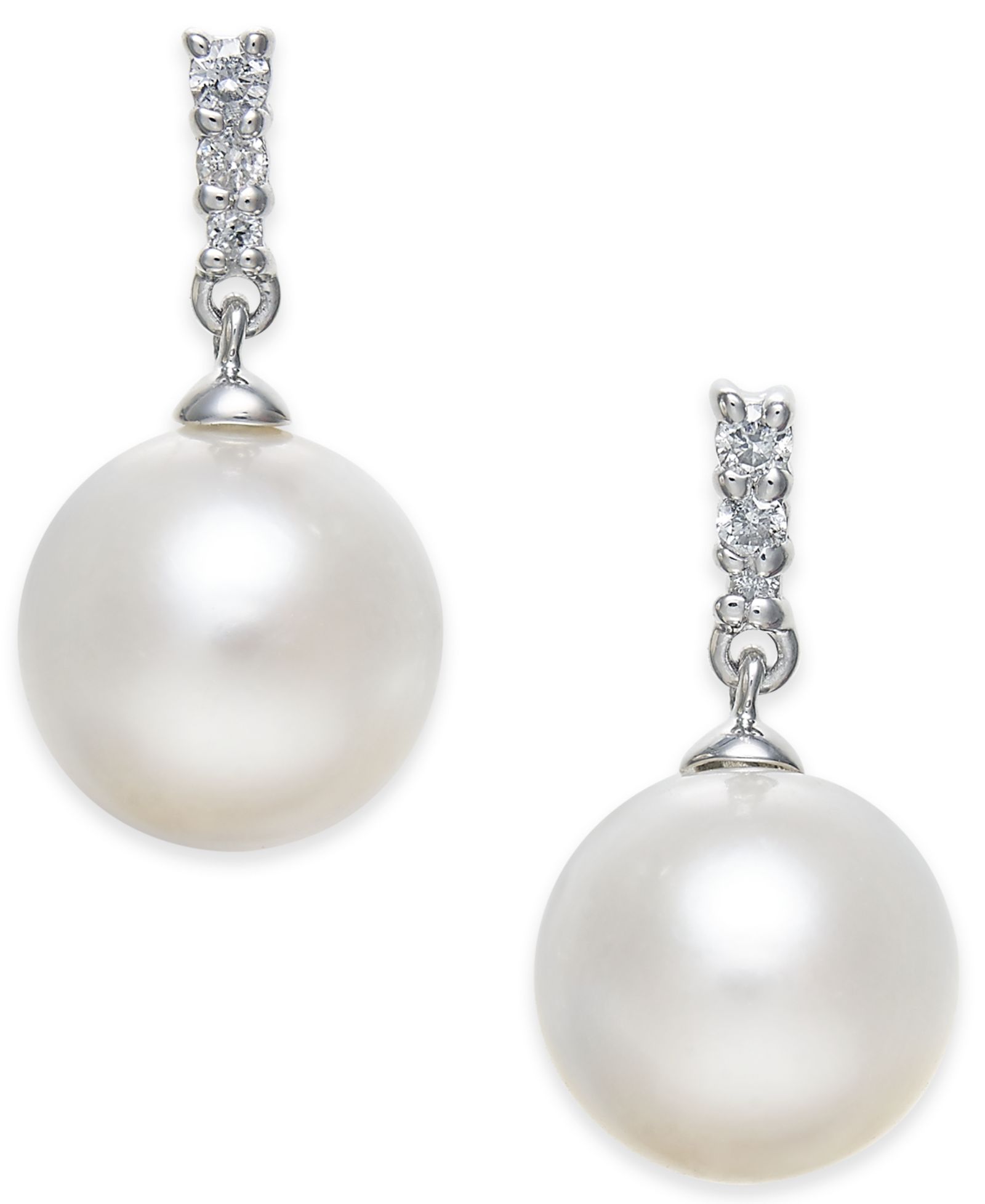 Cultured Freshwater Pearl (8mm) и Diamond Accent Drop Earrings в 14k White Gold