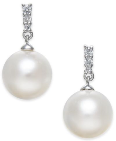 Cultured Freshwater Pearl (8mm) и Diamond Accent Drop Earrings в 14k White Gold