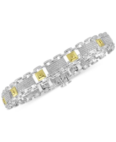 Мужской двухцветной браслет с бриллиантами в серебряном цвете и 18k Gold-Plate