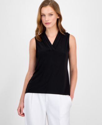 Anne Klein Women's Sleeveless Triple Pleat V-Neck Top