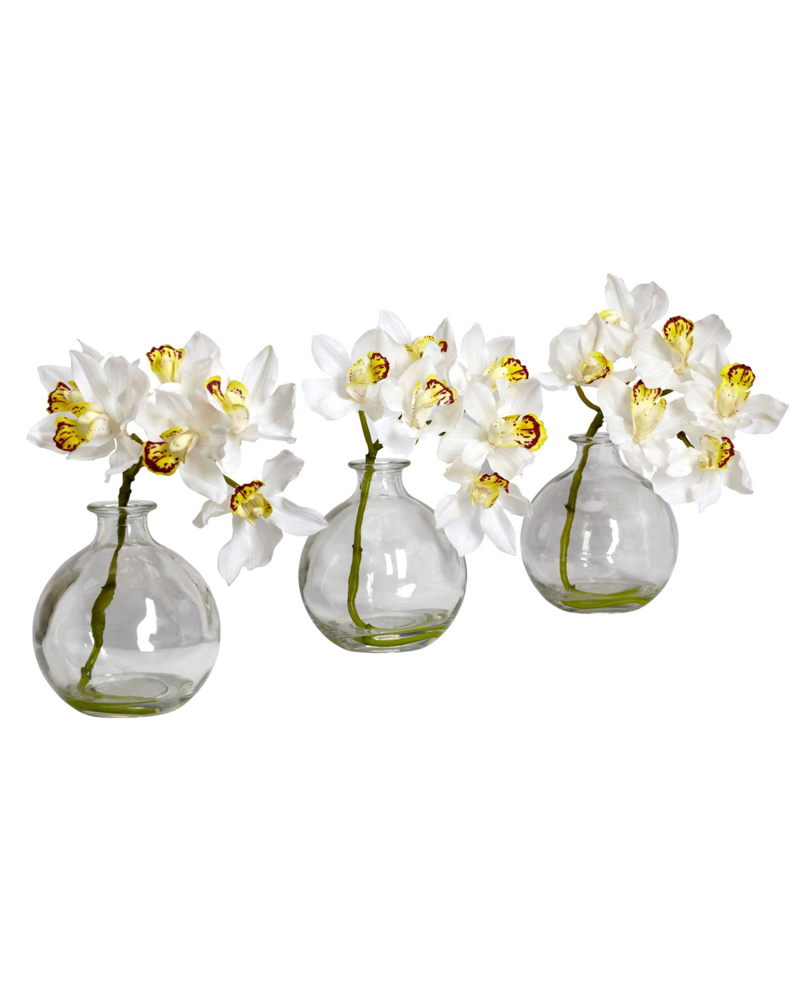 Искусственная цветочная композиция Nearly Natural Cymbidium с вазой, набор из 3 шт