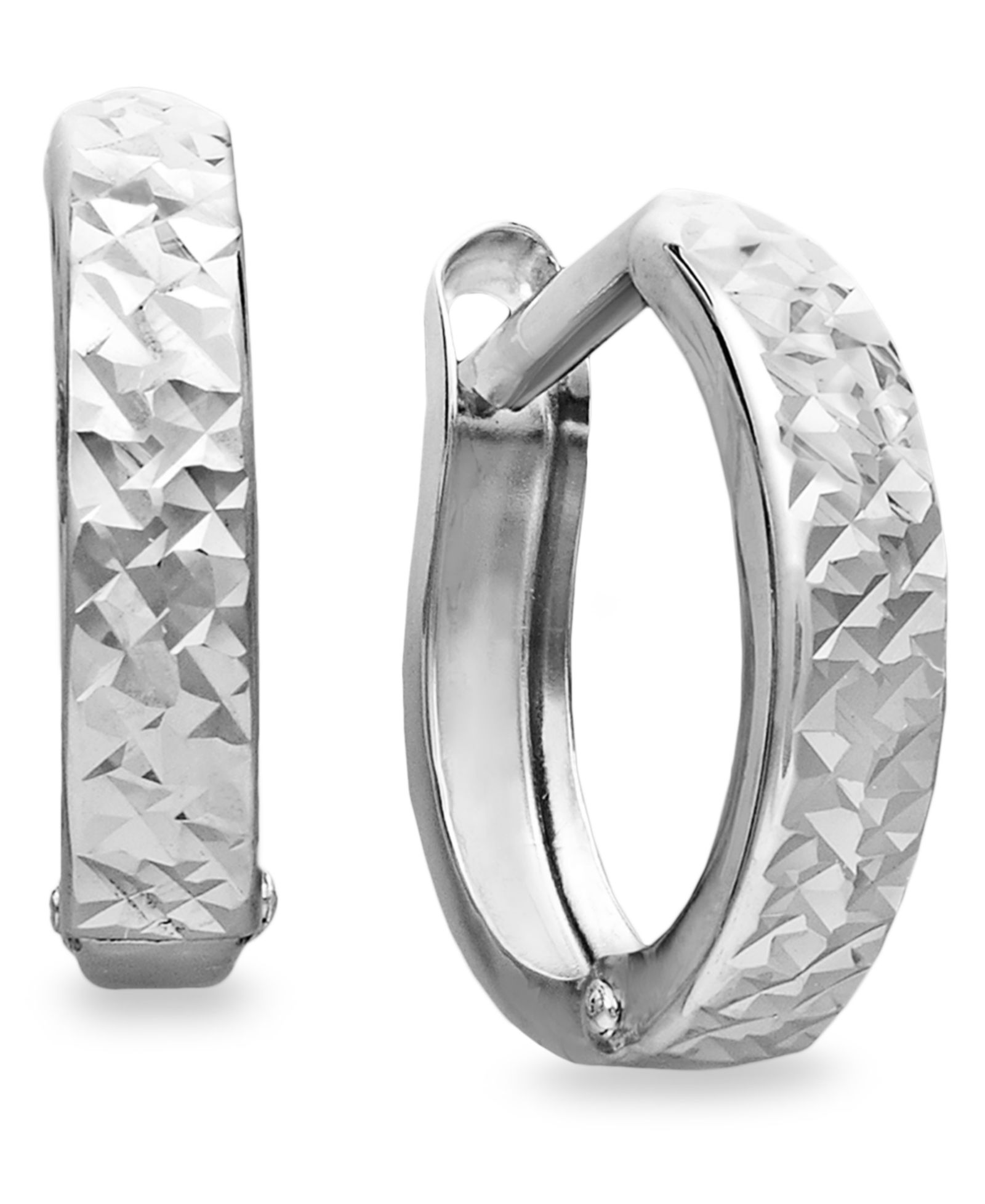 Серьги-кольца 10k White Gold, Diamond Cut Hinged
