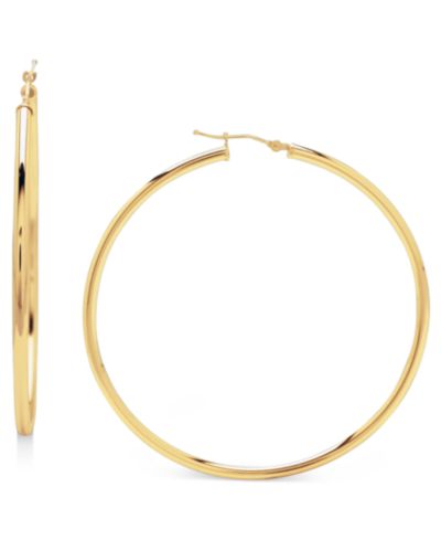 Серьги из золота 14k, большие полированные кольца, 2-1/4 дюйма