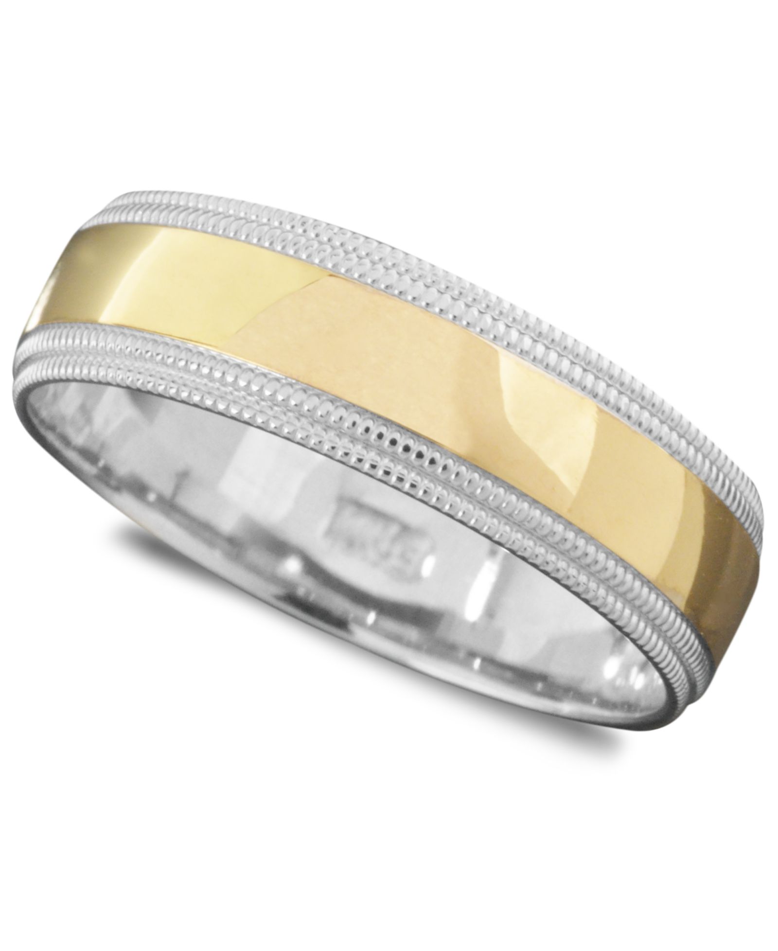 Мужское кольцо с гравировкой Milgrain из 14k золота и 14k белого золота