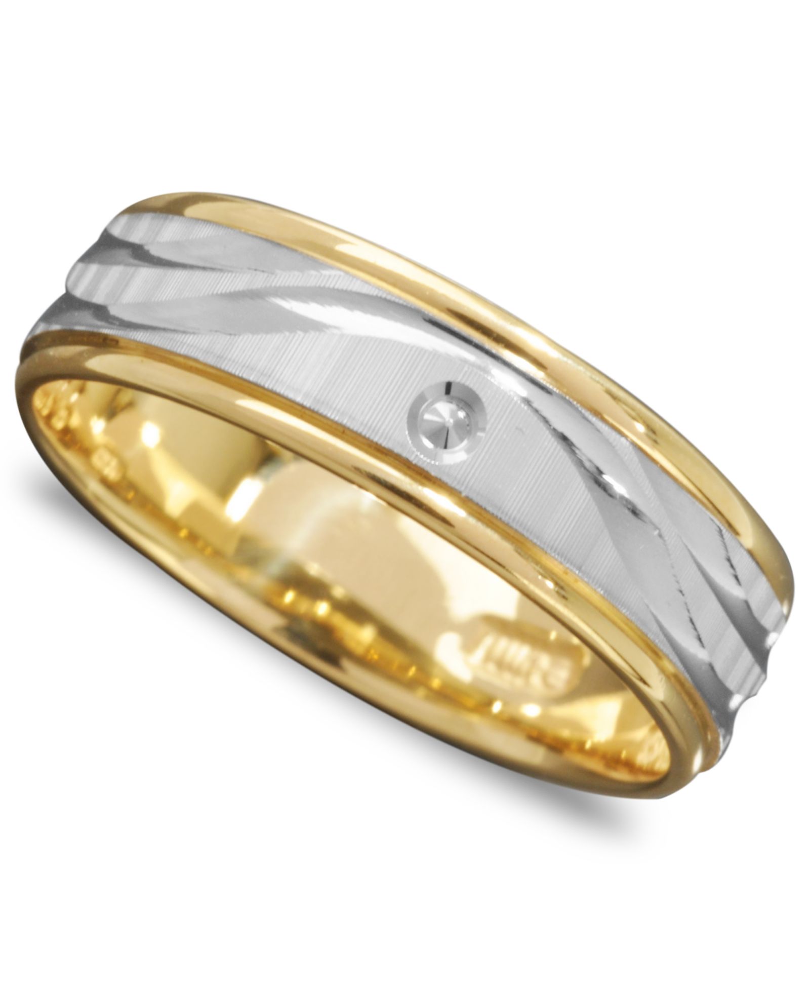 Мужское кольцо с гравировкой волны из 14k золота и 14k белого золота