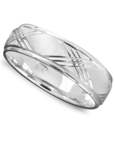 Men's X Engraved Band in 14k White Gold