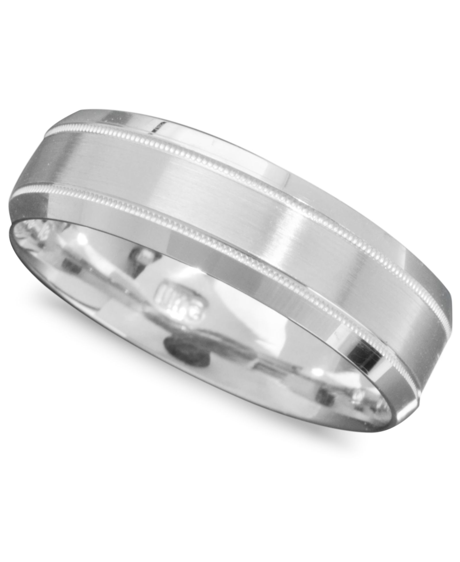Мужское кольцо из белого золота 14k, гравированная полоса 6mm (размер 6-13)