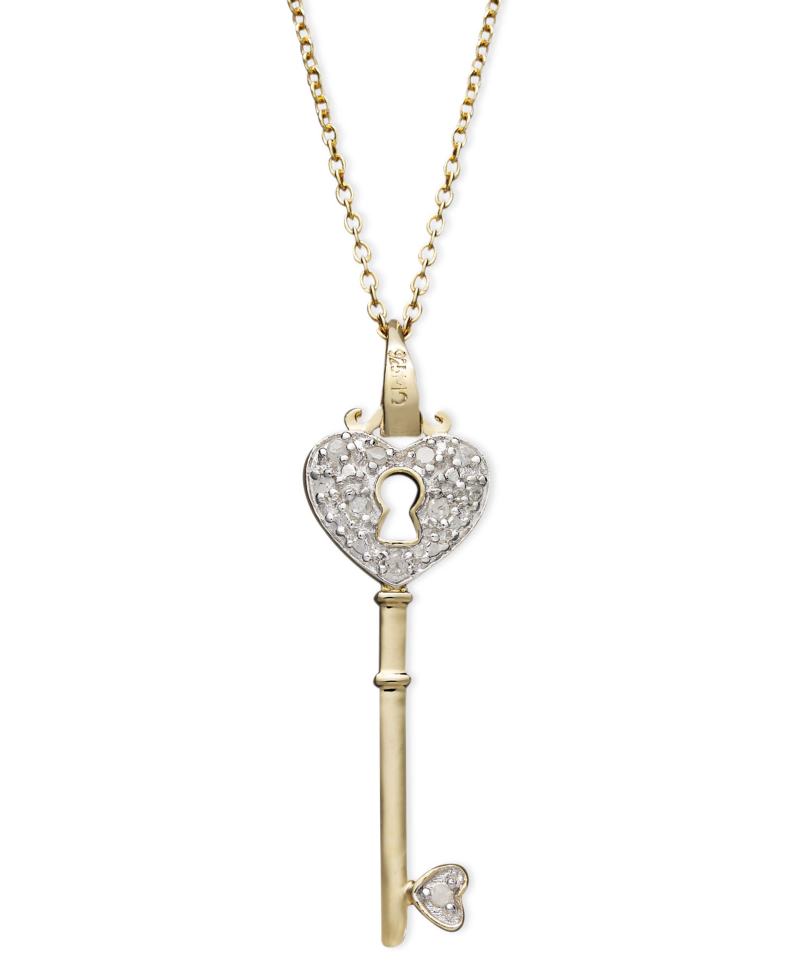 Подвеска-кулон Diamond Heart Lock Key из золота 18k поверх стерлингового серебра (1/10 ct. t.w.)