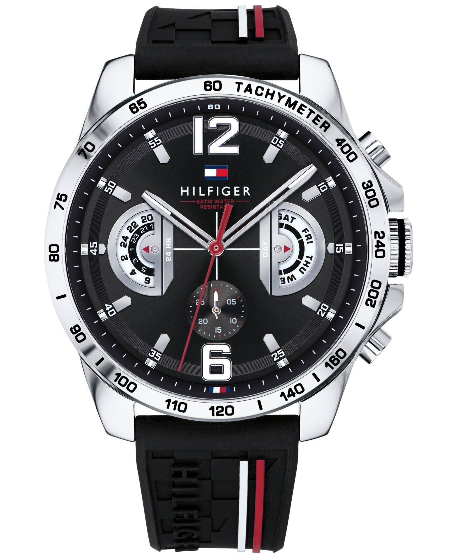 Tommy Hilfiger Men's Black Silicone Strap Watch 46mm