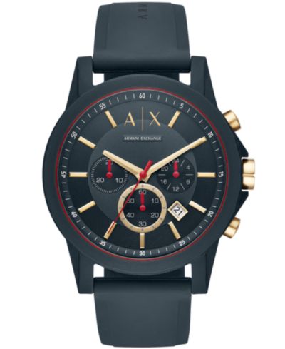 A|X Armani Exchange Men's Chronograph Blue Silicone Strap Watch 47mm