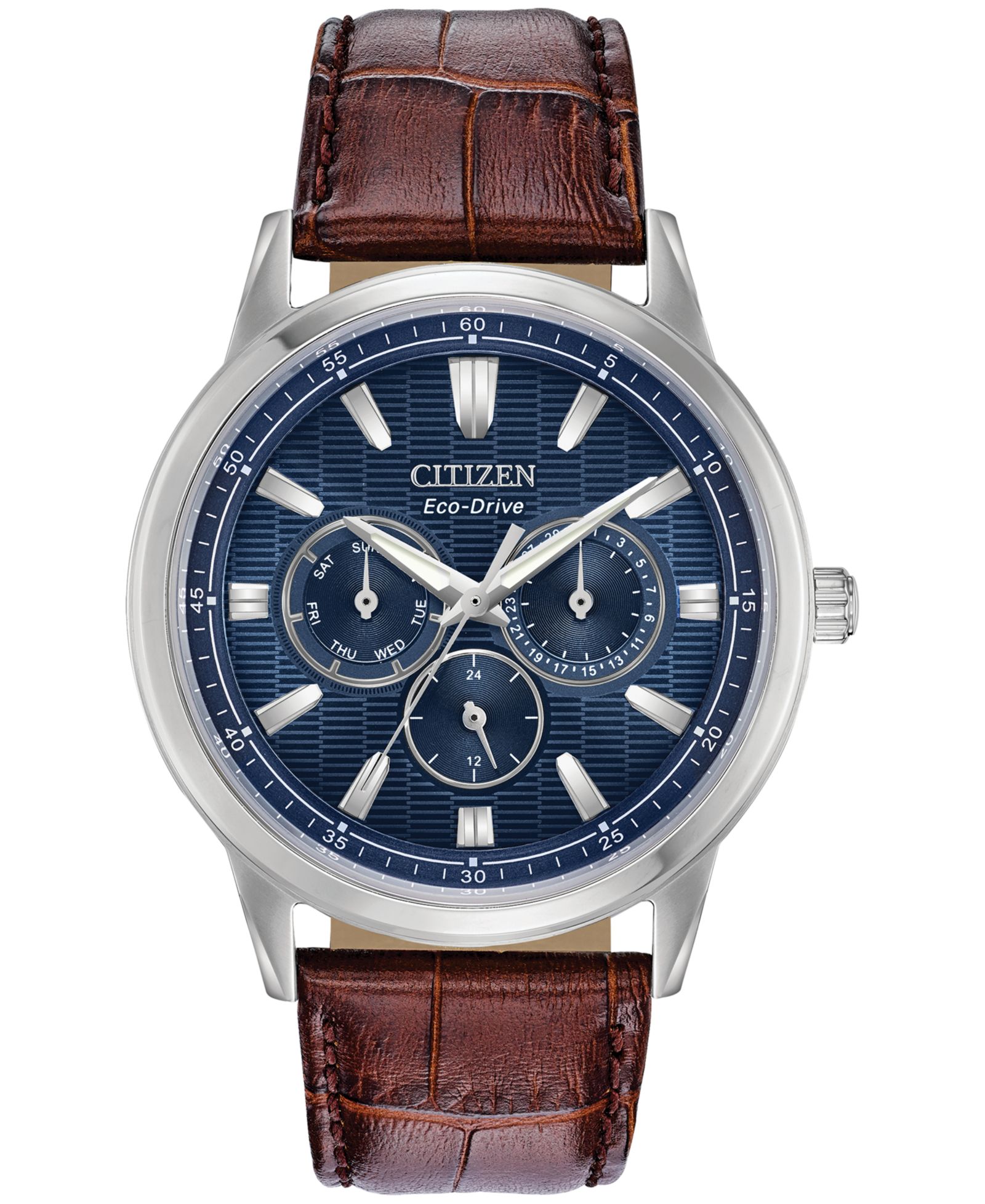 Мужские часы Citizen Eco-Drive Corso с коричневым кожаным ремешком 44mm