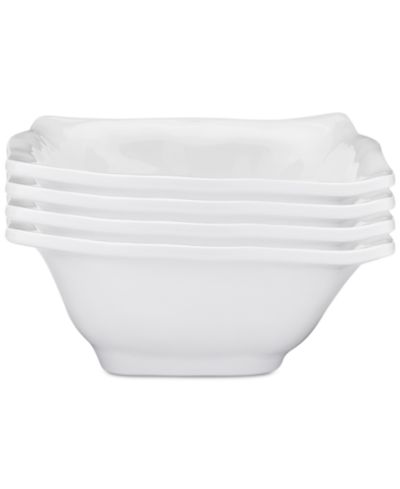Q Squared Ruffle Melamine Square Cereal Bowls, Set of 4