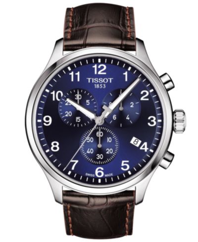 Tissot Men's Swiss Chronograph Chrono XL Classic T-Sport Brown Leather Strap Watch 45mm