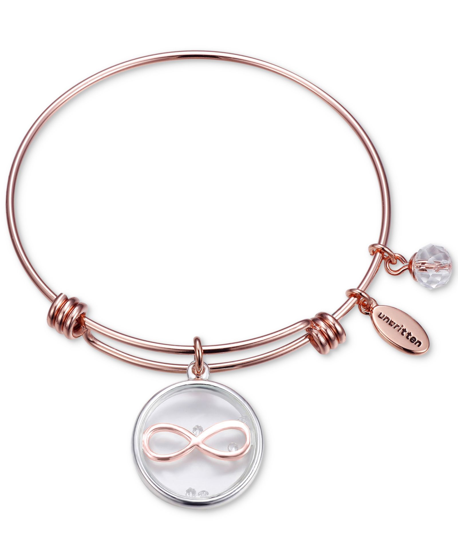 Браслет Unwritten Infinity Glass Shaker Charm Adjustable Rose Gold-Tone Stainless Steel