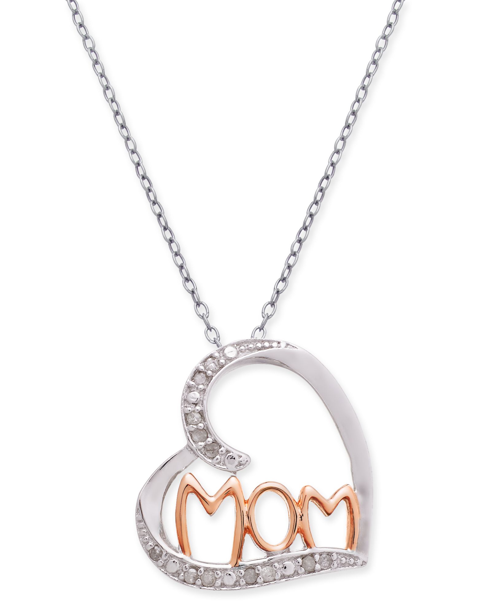 Подвеска Diamond Mom Heart 18" в Sterling Silver & 18k Rose Gold-Plate