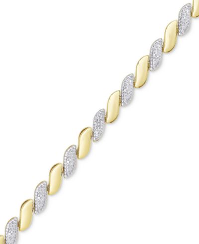 Diamond Accent San Marco Link Bracelet in 18k Gold-Plate & Silver-Plate