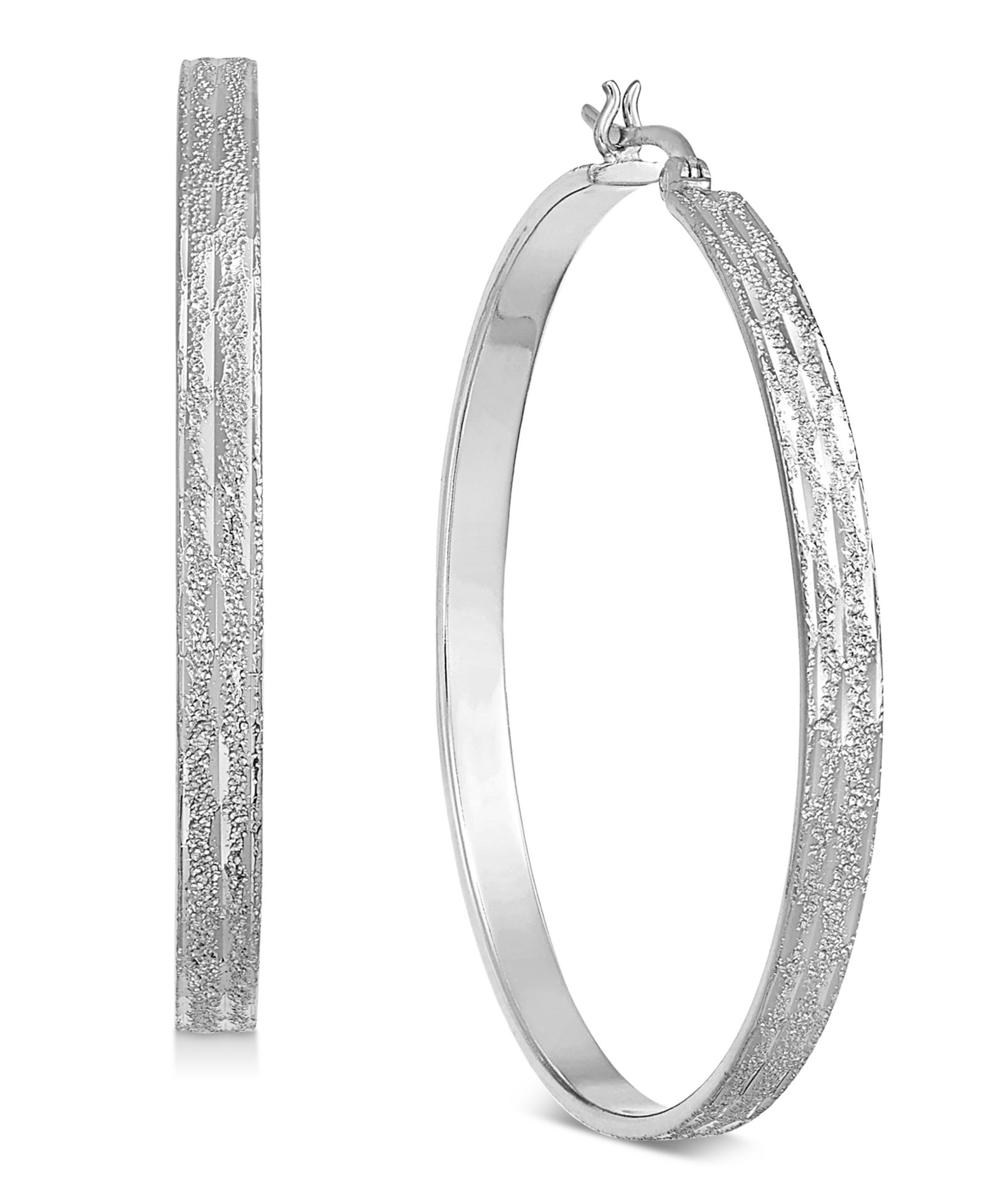 Серьги-кольца And Now This Large Silver Plated Textured Flat Medium Hoop