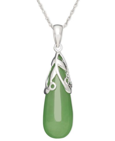 Dyed Jade Leaf Top Teardrop Pendant Set in Sterling Silver