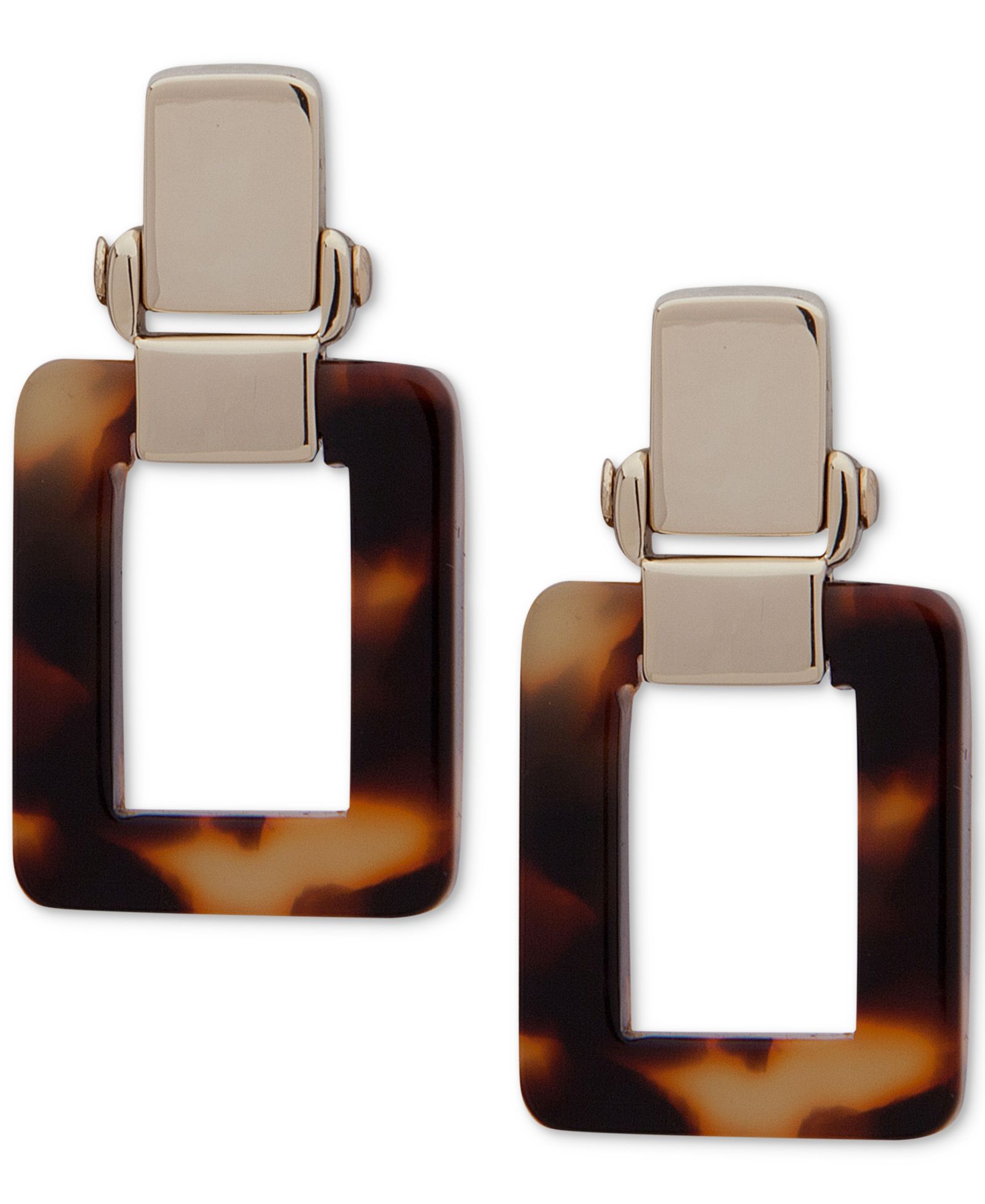 Lauren Ralph Lauren Gold-Tone Tortoise Shell-Look Square Drop Earrings