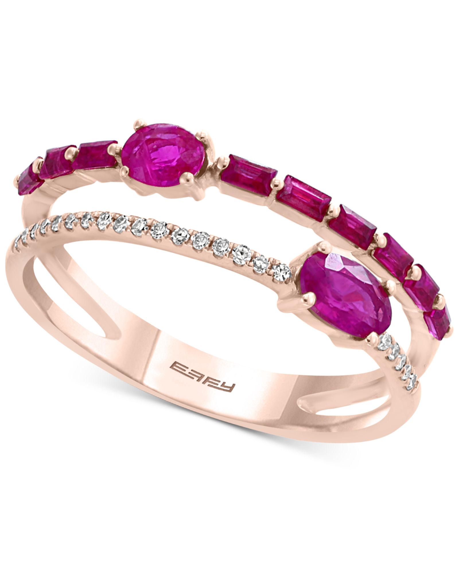 EFFY® Ruby (7/8 ct. t.w.) & Diamond Accent Two-Row Ring in 14k Rose Gold