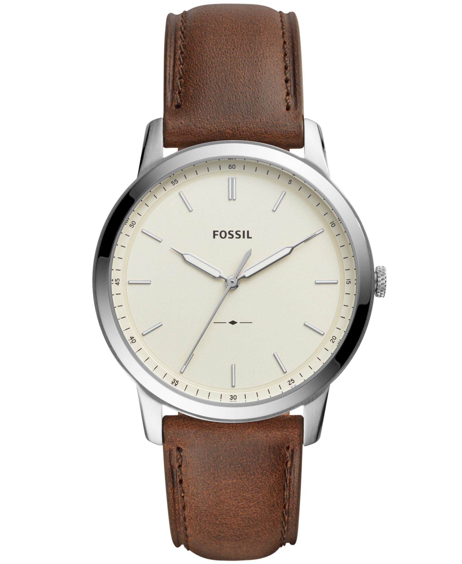 Fossil Men's Minimalist Brown Leather Strap Watch 44mm