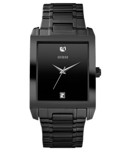 GUESS Watch, Men's Diamond Accent Black Ion Plated Stainless Steel Bracelet 41x37mm U12557G1
