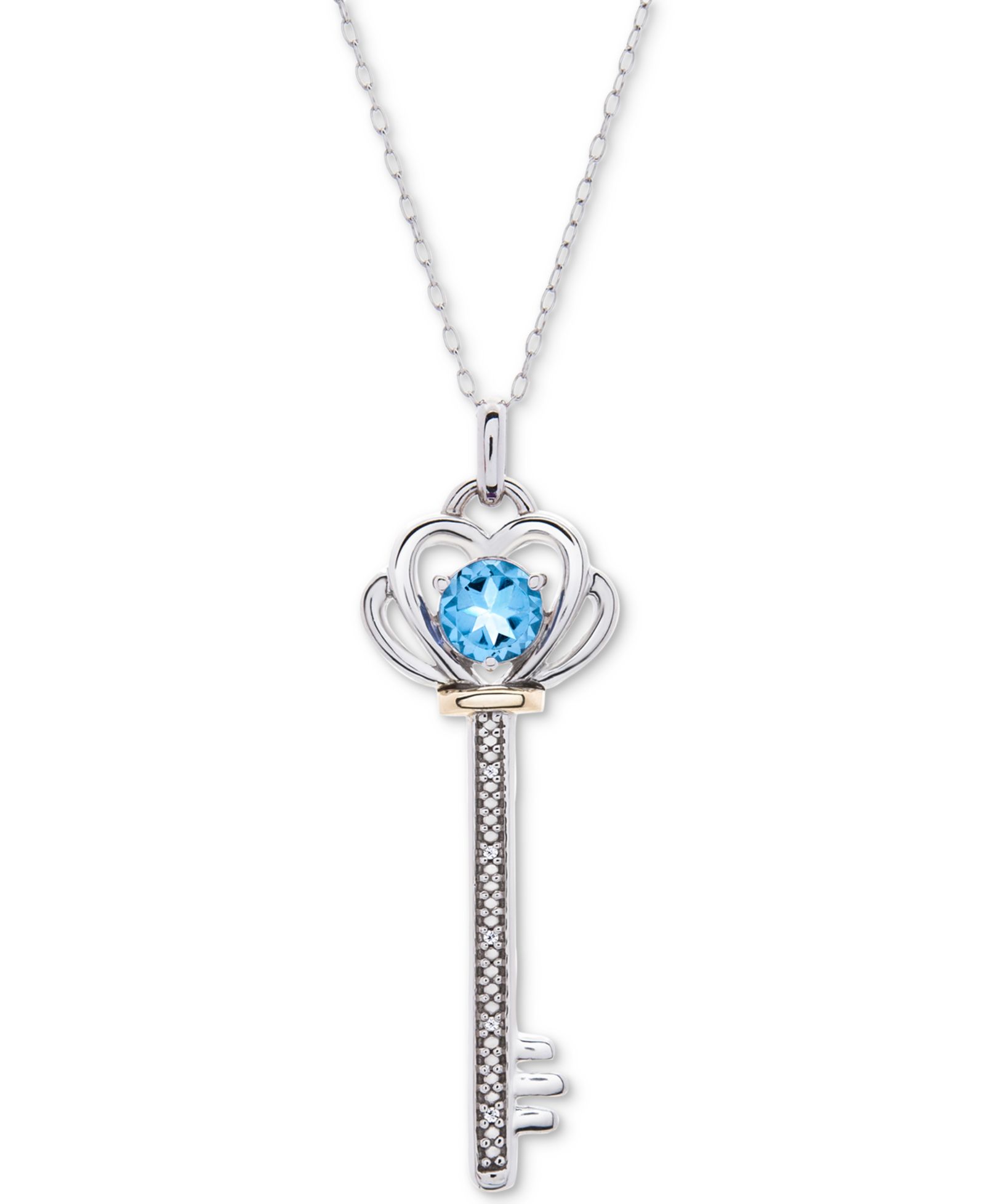 Lab-Grown Garnet (5/8 ct. t.w.) & Diamond Accent Key 18" Pendant Necklace in Sterling Silver & 10K Gold