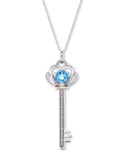 Lab-Grown Garnet (5/8 ct. t.w.) & Diamond Accent Key 18" Pendant Necklace in Sterling Silver & 10K Gold