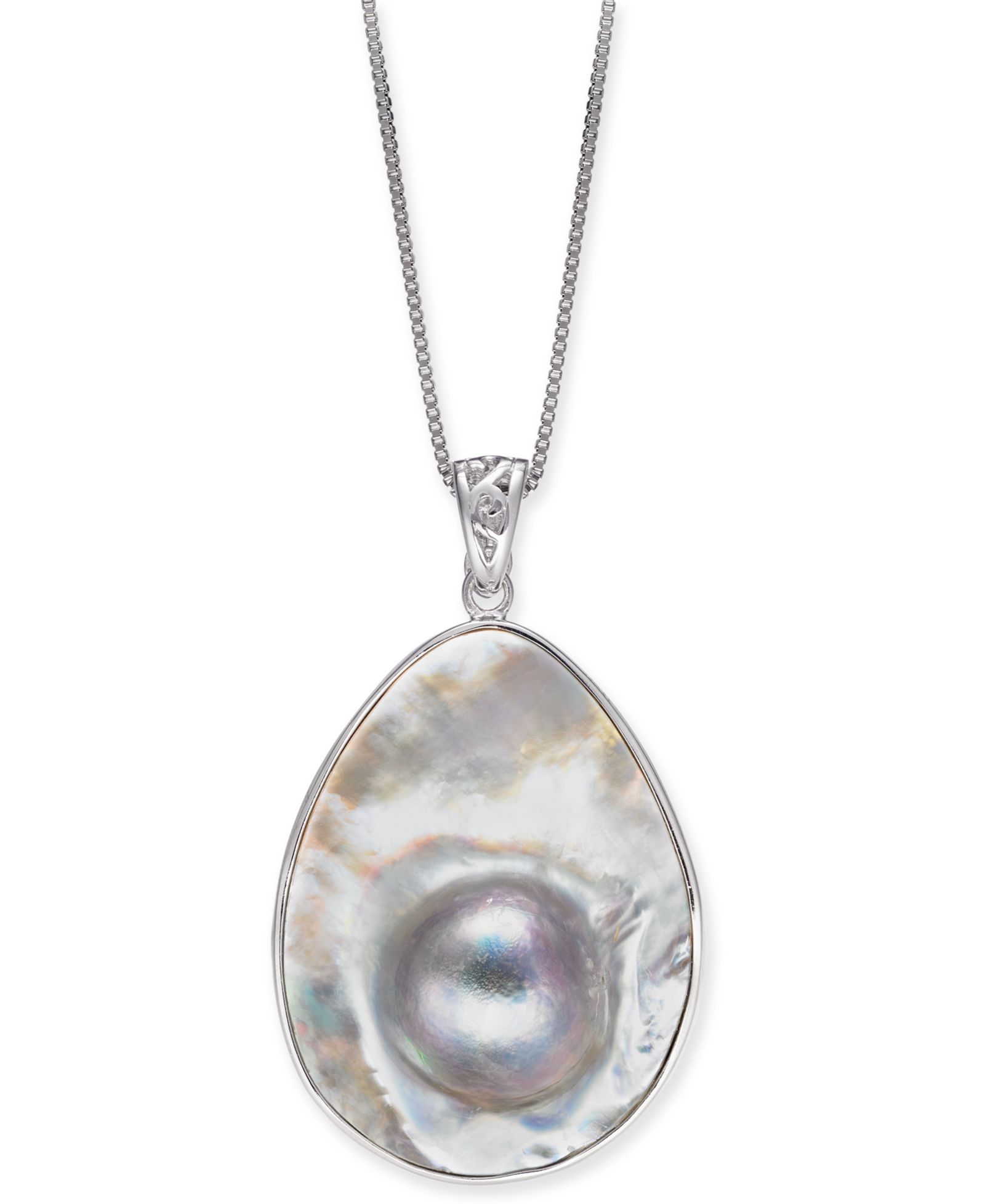 Mabé Blister Pearl (34 x 24mm) 18" Pendant Necklace in Sterling Silver