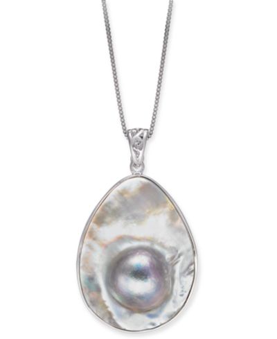 Mabé Blister Pearl (34 x 24mm) 18" Pendant Necklace in Sterling Silver