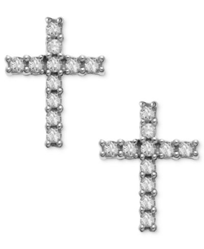 Серьги-гвоздики с бриллиантовым акцентом, 14k White Gold