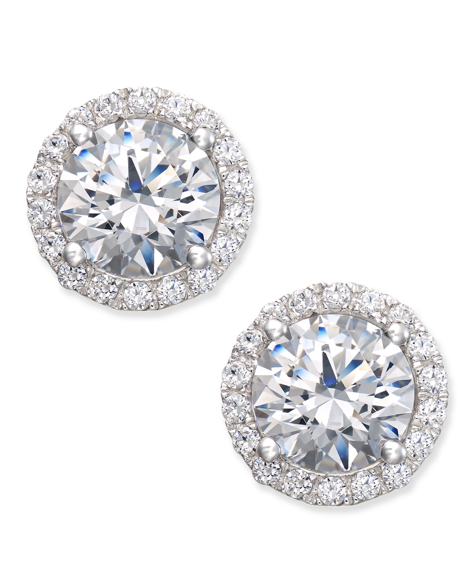 Cubic Zirconia Halo Stud Earrings in Sterling Silver