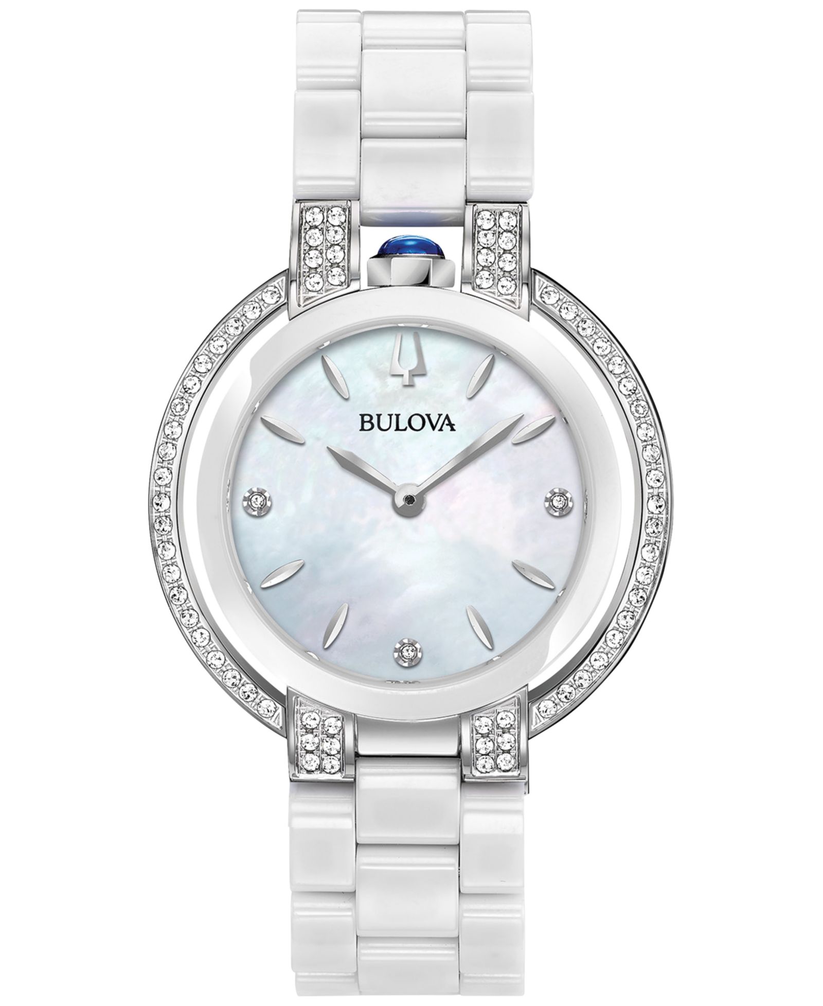 Bulova Женские часы Rubaiyat Diamond Stainless Steel и White Ceramic, 35mm