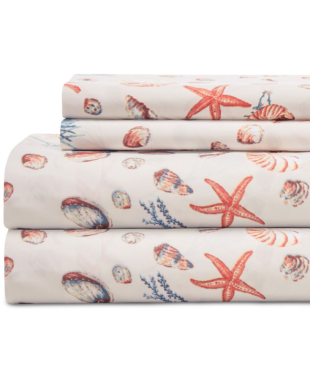 Beatrice Home Fashions комплект постельного белья с прибрежным принтом, 4 шт., Queen