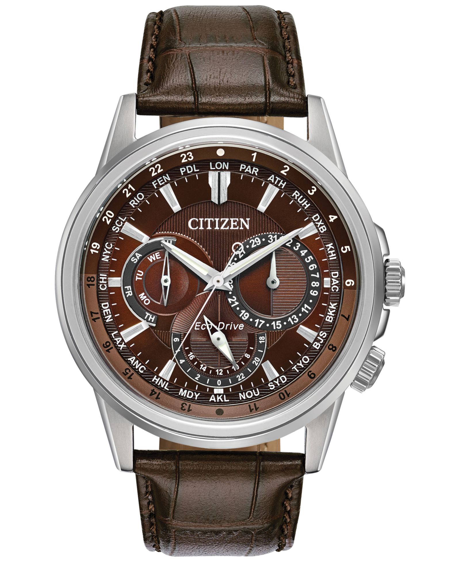 Citizen Eco-Drive Men's Calendrier Brown Leather Strap Watch 44mm
