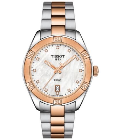 Женские швейцарские часы Tissot PR 100 Sport Chic T-Classic Diamond-Accent 36mm