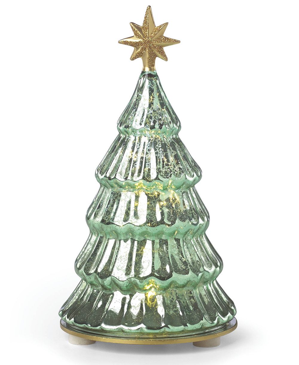 Lenox Wintery Woods Lit Mercury Glass Pine Tree