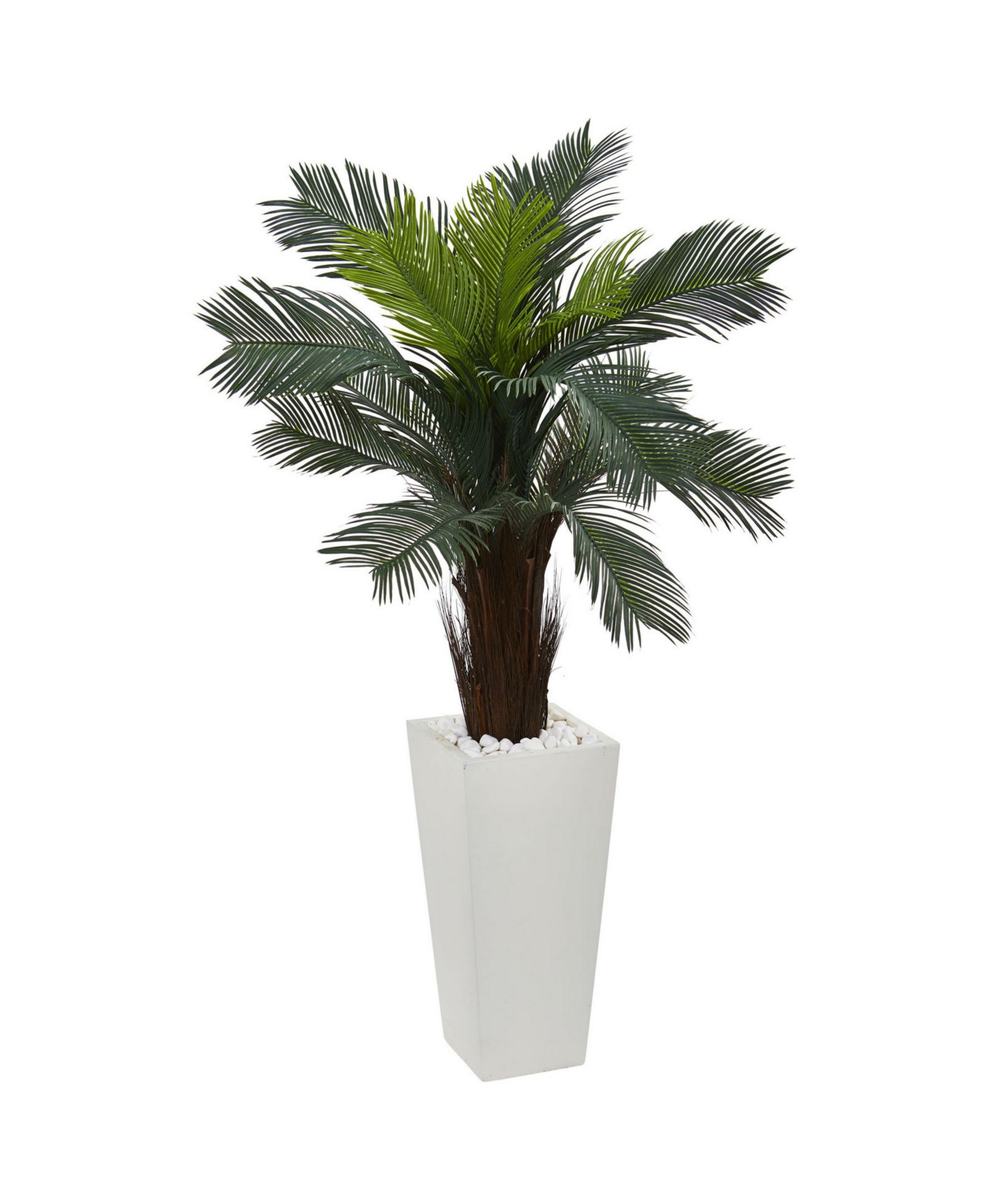 Nearly Natural 4.5' Cycas UV-Resistant Indoor/Outdoor Artificial Plant in White Tower Planter