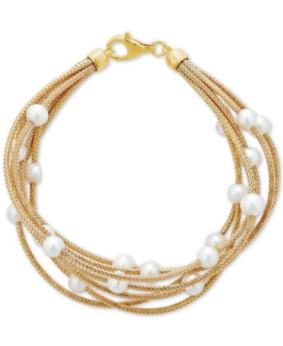 Cultured Freshwater Pearl (5-1/2mm) Multi-Row Bracelet in 14k Gold-Plated Sterling Silver