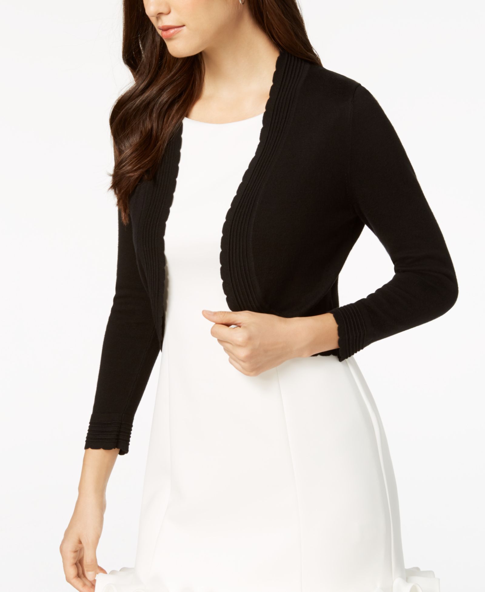 Jessica Howard Open-front Cropped 3/4 Sleeve Cardigan