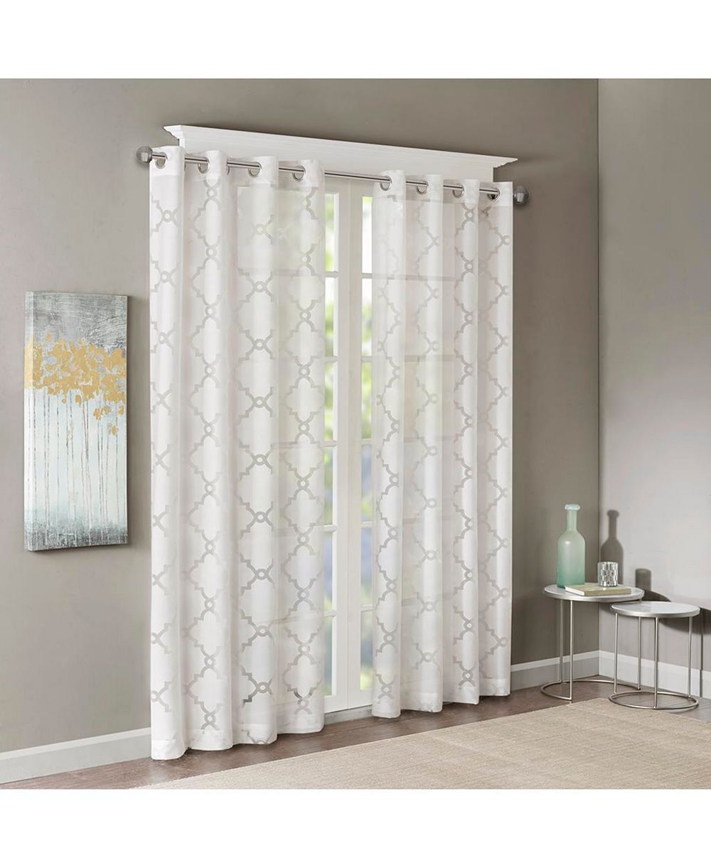 Madison Park Eden Fretwork Burnout Sheer Curtain Panel, 63" White Sheer Window Curtain, 50" Wide for Bedroom and Living Room
