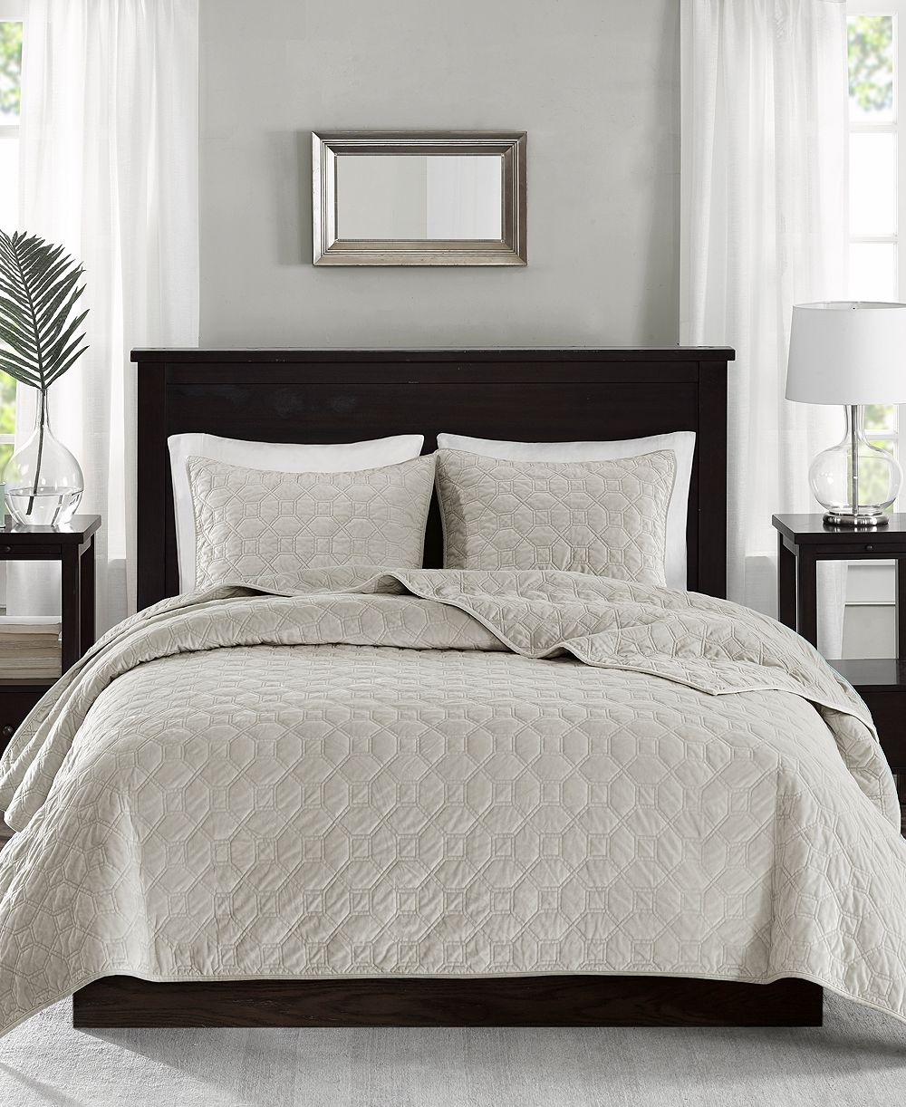 Madison Park Harper Quilted Velvet 3-Pc. Quilt Set, Full/Queen