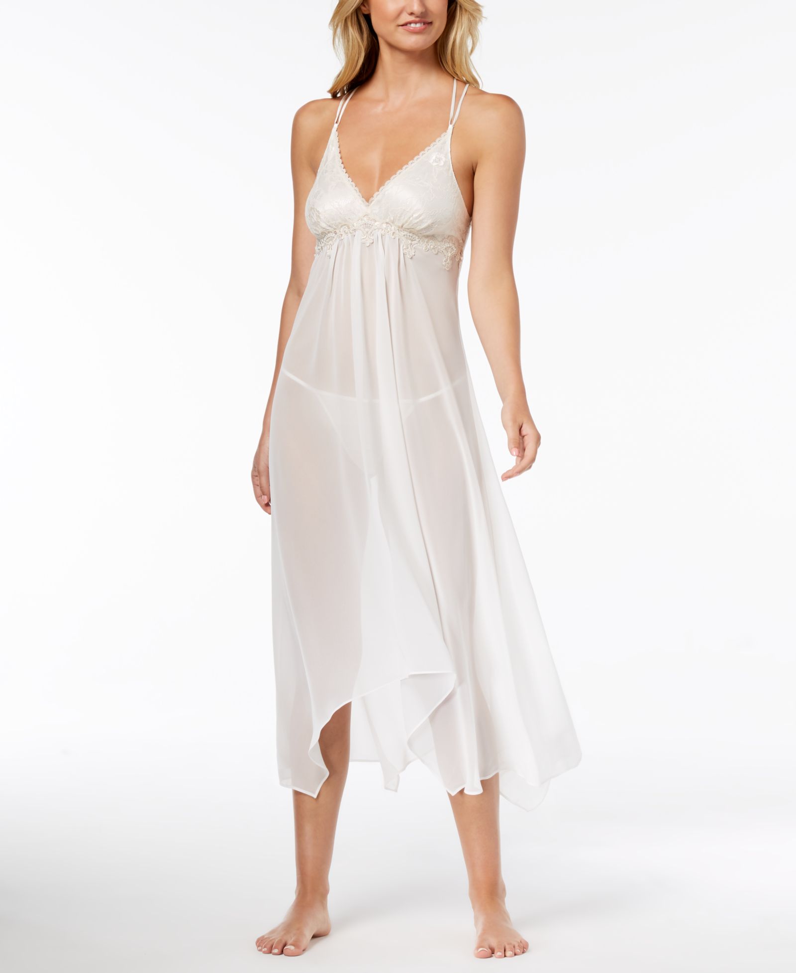 Linea Donatella Keepsake Lace-Trim Chemise Nightgown Lingerie