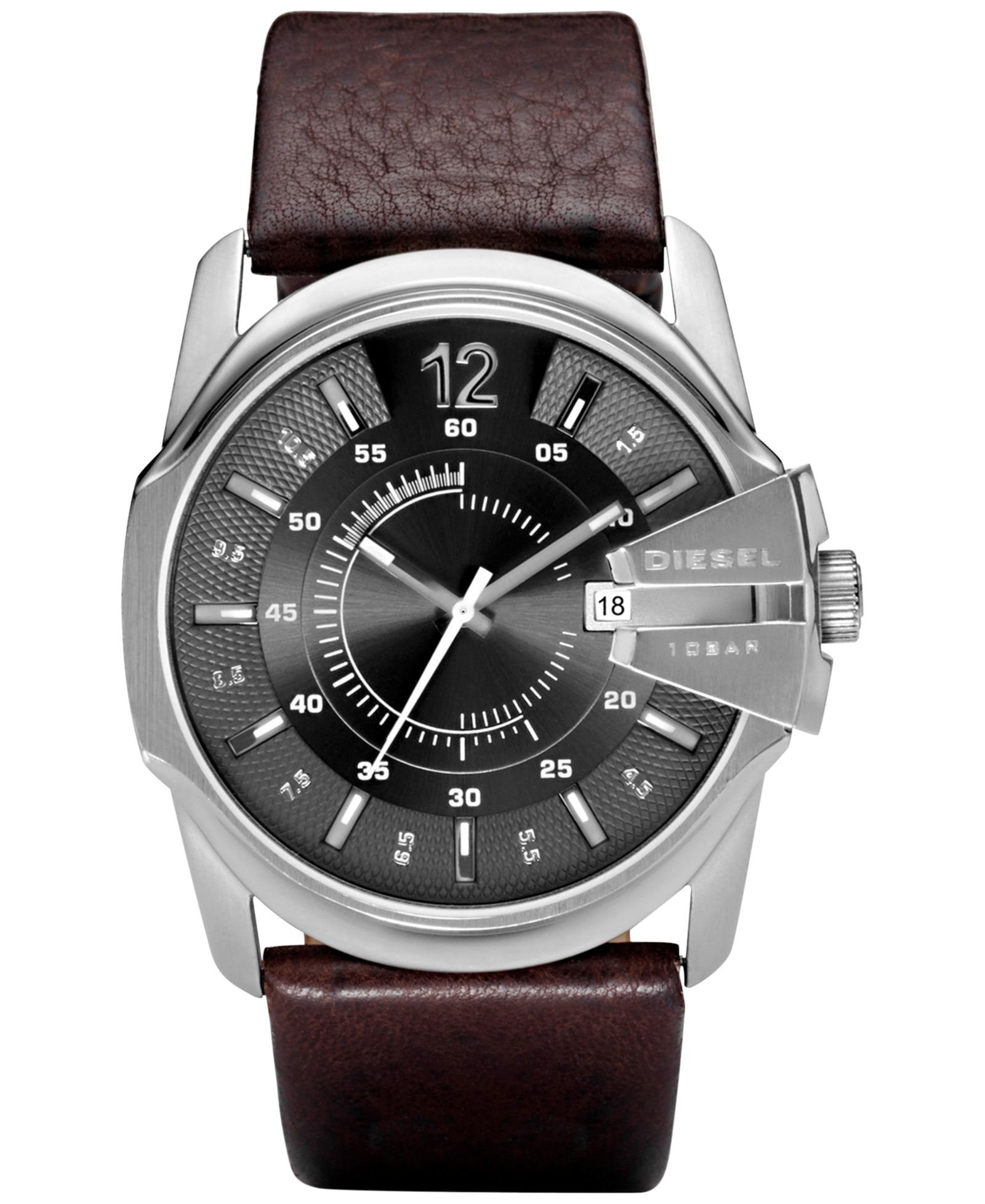 Часы Diesel Men's Master Chief Dark Brown Leather Strap 45x51mm