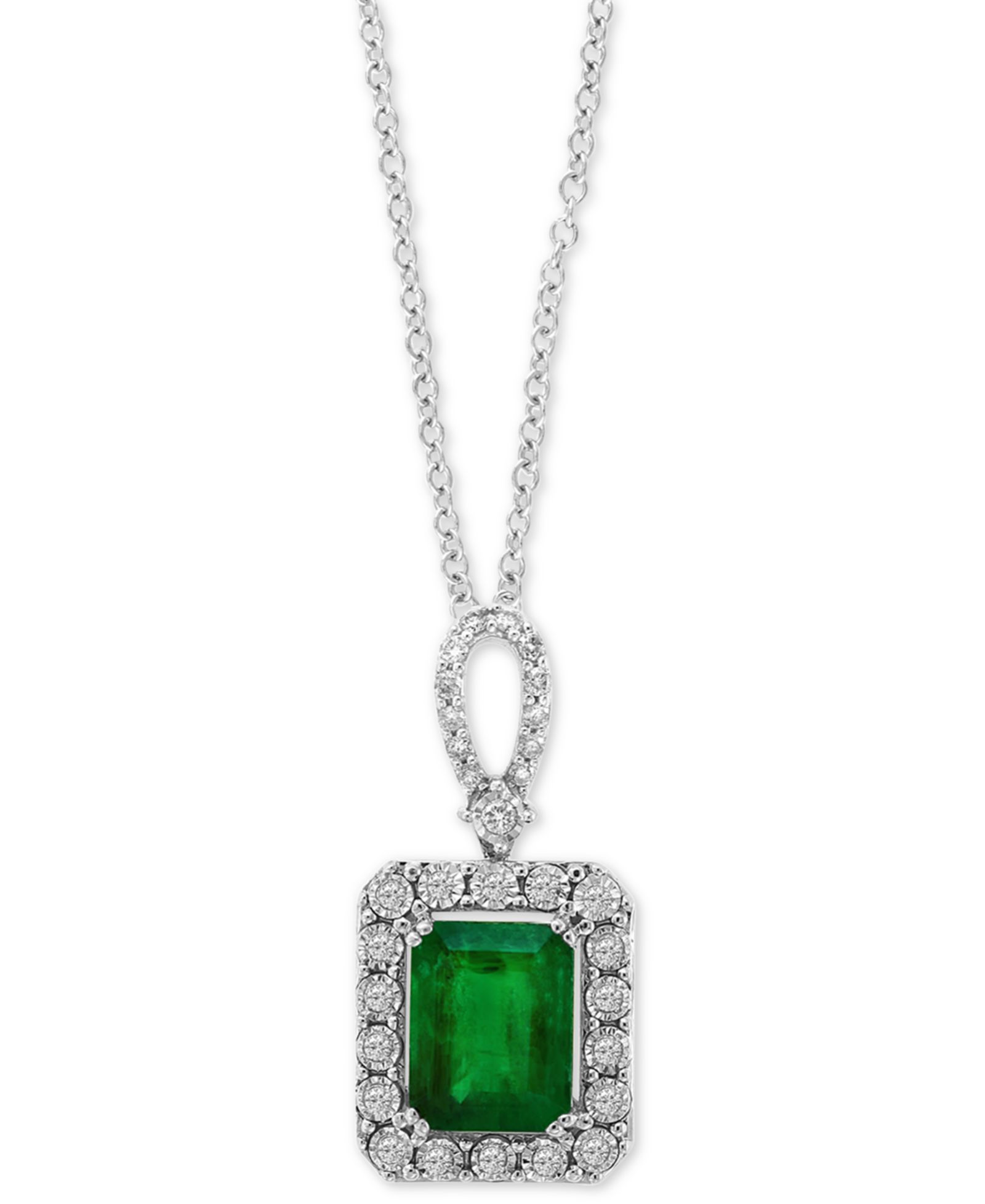 Подвеска EFFY® Emerald (2-1/5 ct. t.w.) & Diamond (1/4 ct. t.w.) 18" из белого золота 14k