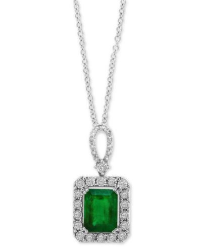 Подвеска EFFY® Emerald (2-1/5 ct. t.w.) & Diamond (1/4 ct. t.w.) 18" из белого золота 14k