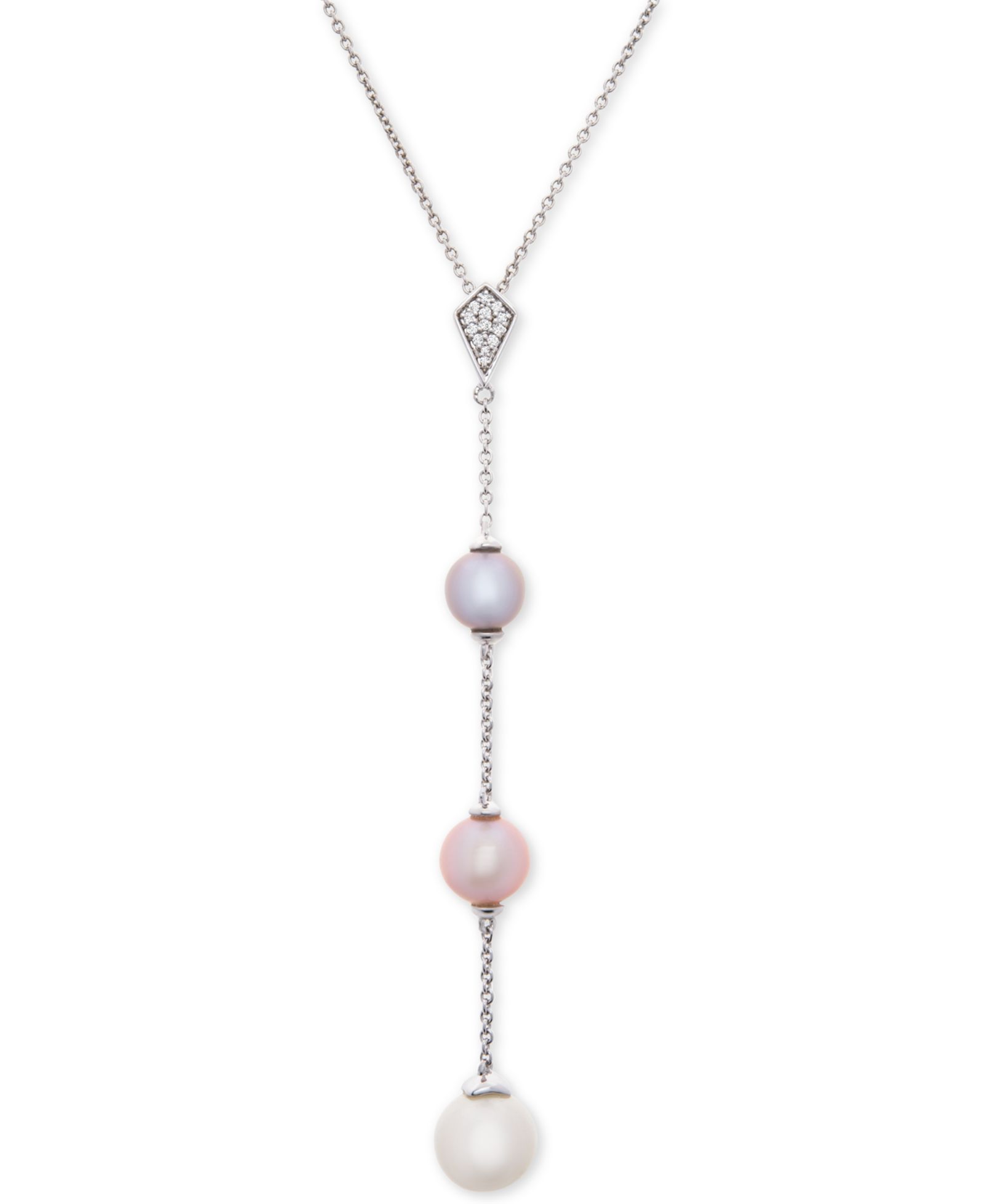 Колье Lariat с натуральным жемчугом и бриллиантами 17" Sterling Silver